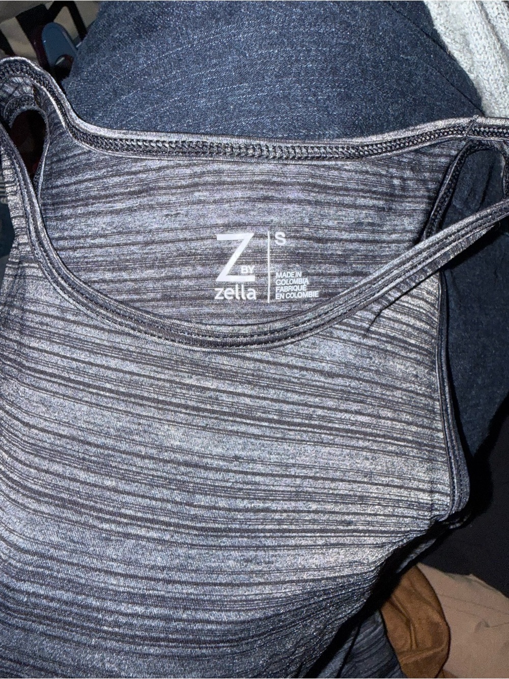 Zella Striped Racerback Tank in Charcoal Gray